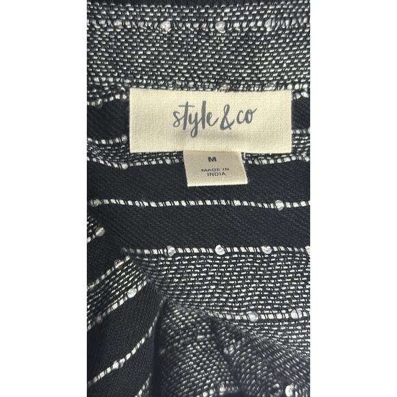 NWT STYLE & CO Women Black/Gray Metallic Collared Button Down Shirt Size M - Picture 3 of 5